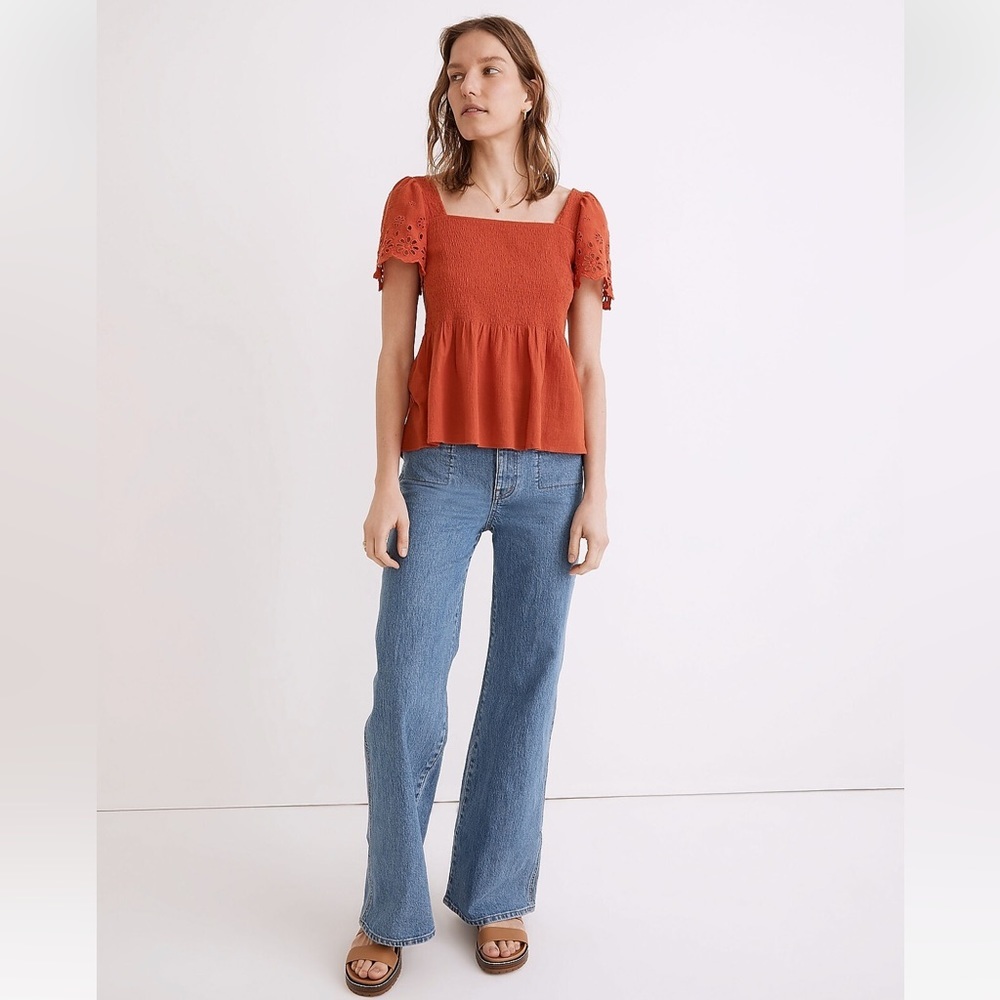 Madewell Orange Puff Sleeve Blouse